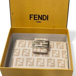 Fendi Zucchino monogram bifold wallet with box and adorable floral interior!